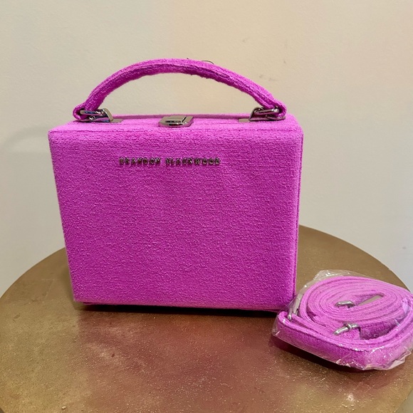 Brandon Blackwood mini trunk bag. Purple. Packaged crossbody strap. Dust bag. - Picture 2 of 4